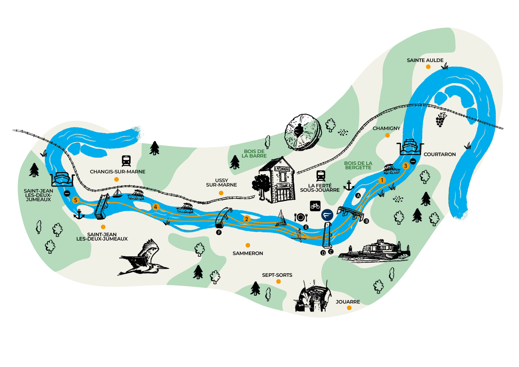 Carte des loisirs nautiques sur la Marne à La Ferté-sous-Jouarre